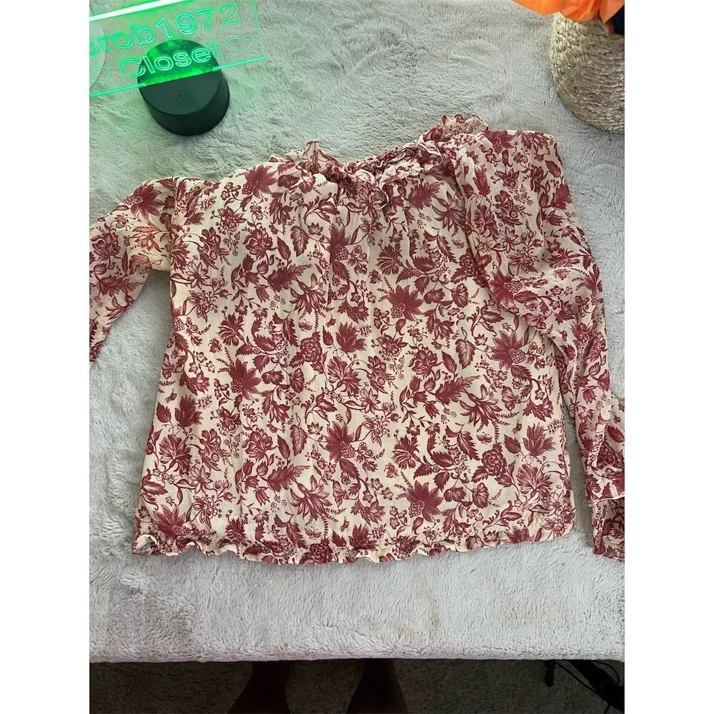 Capucine Women's Floral Print Silk Blouse Size M Multicolor Ruffle Trim - Picture 7 of 11